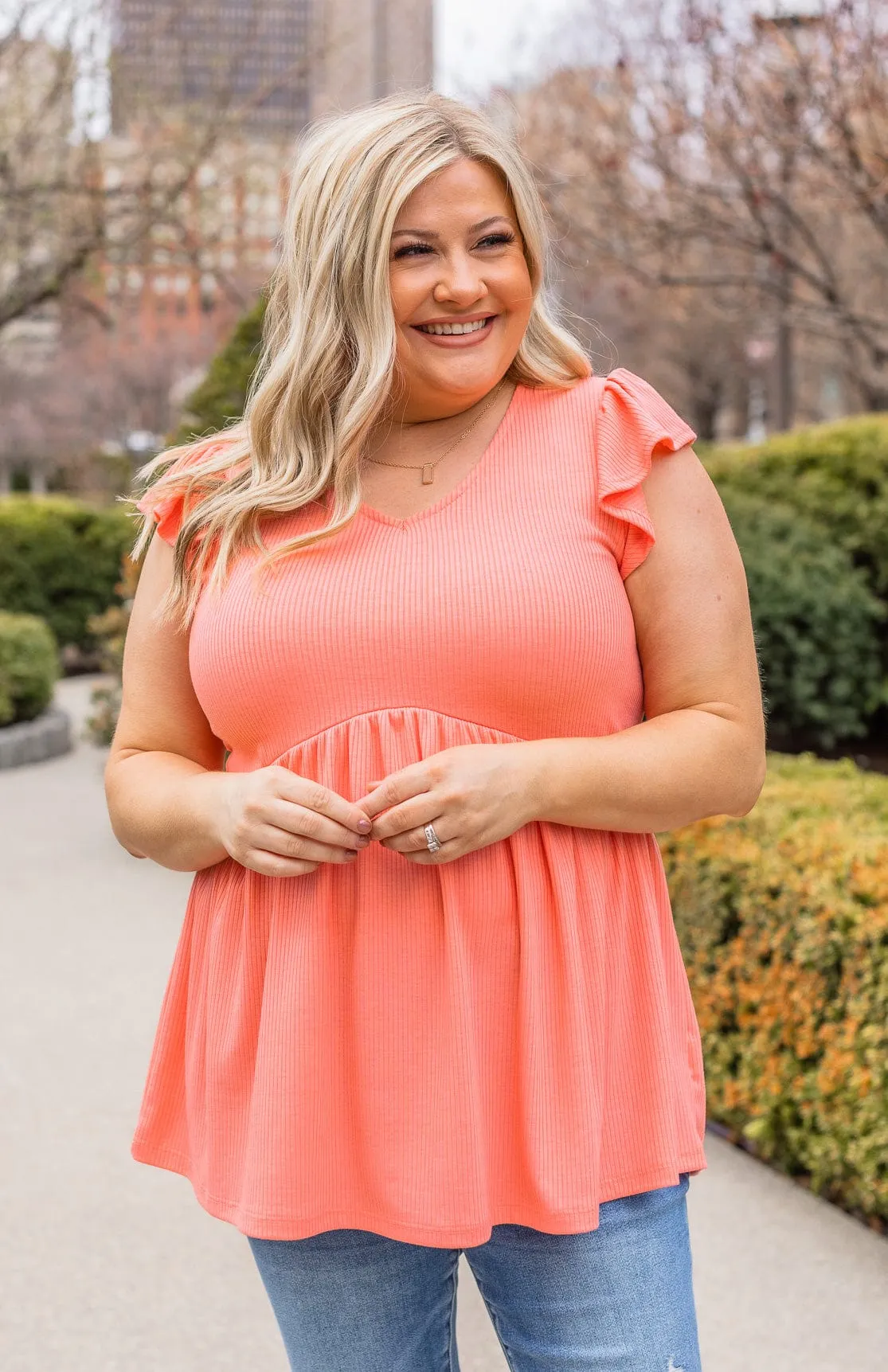 Coral Bouncy Babydoll Knit Top