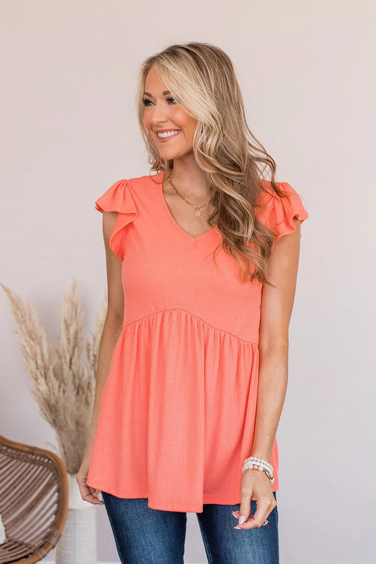 Coral Bouncy Babydoll Knit Top