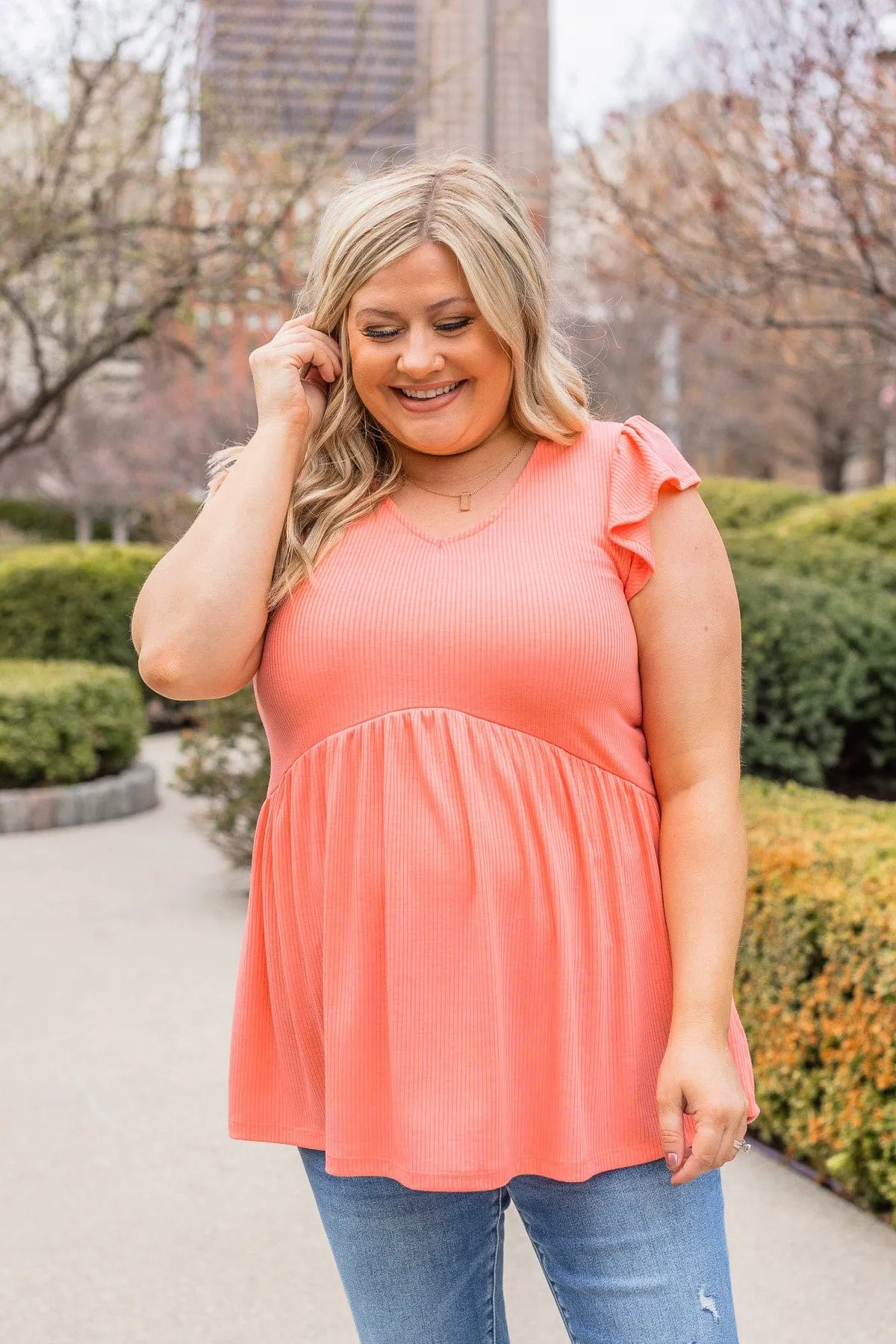 Coral Bouncy Babydoll Knit Top