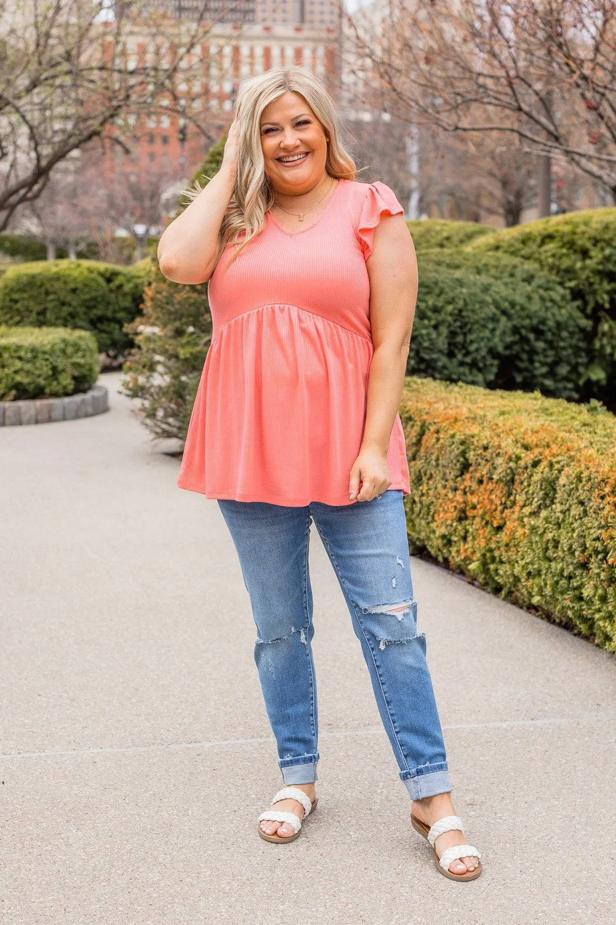 Coral Bouncy Babydoll Knit Top