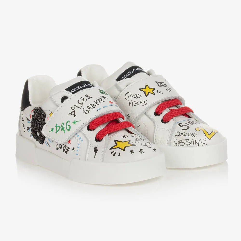 Boys White Leather Logo Trainers