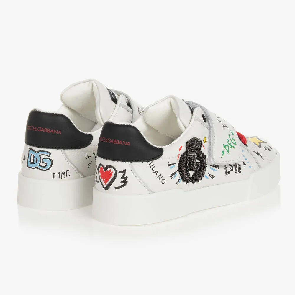 Boys White Leather Logo Trainers