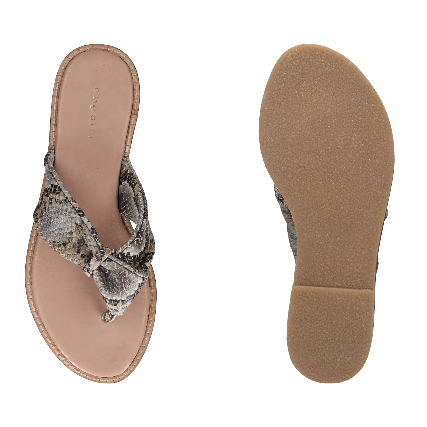 bugatti Brown & Animal Print Premium Leather Flat Sandals