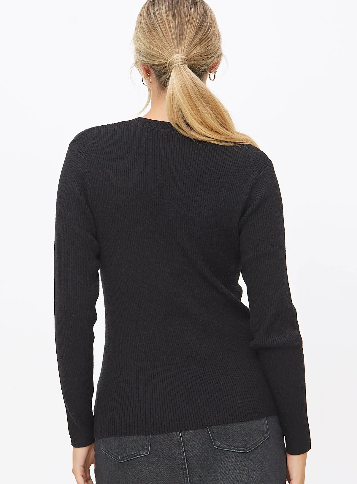 Black Soft Touch Ribbed Crew Neck Jumper 20