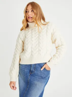 Cream Cropped Cable Knit Roll Neck Jumper in size 20