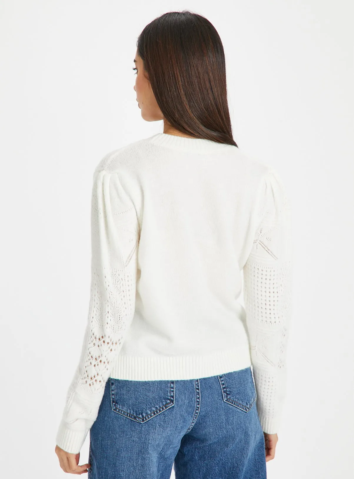 Shop Cream Patchwork Pointelle Crew Neck Jumper Size 12 | Tu Clothing