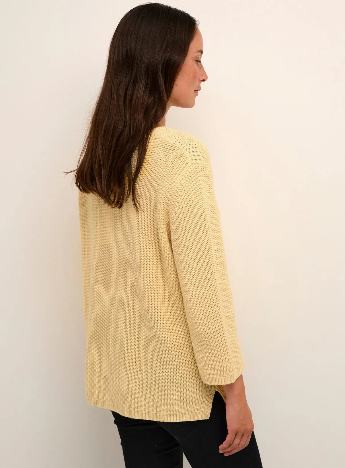 Yellow KAFFE Merian V Neck Cropped Sleeve Pullover XL