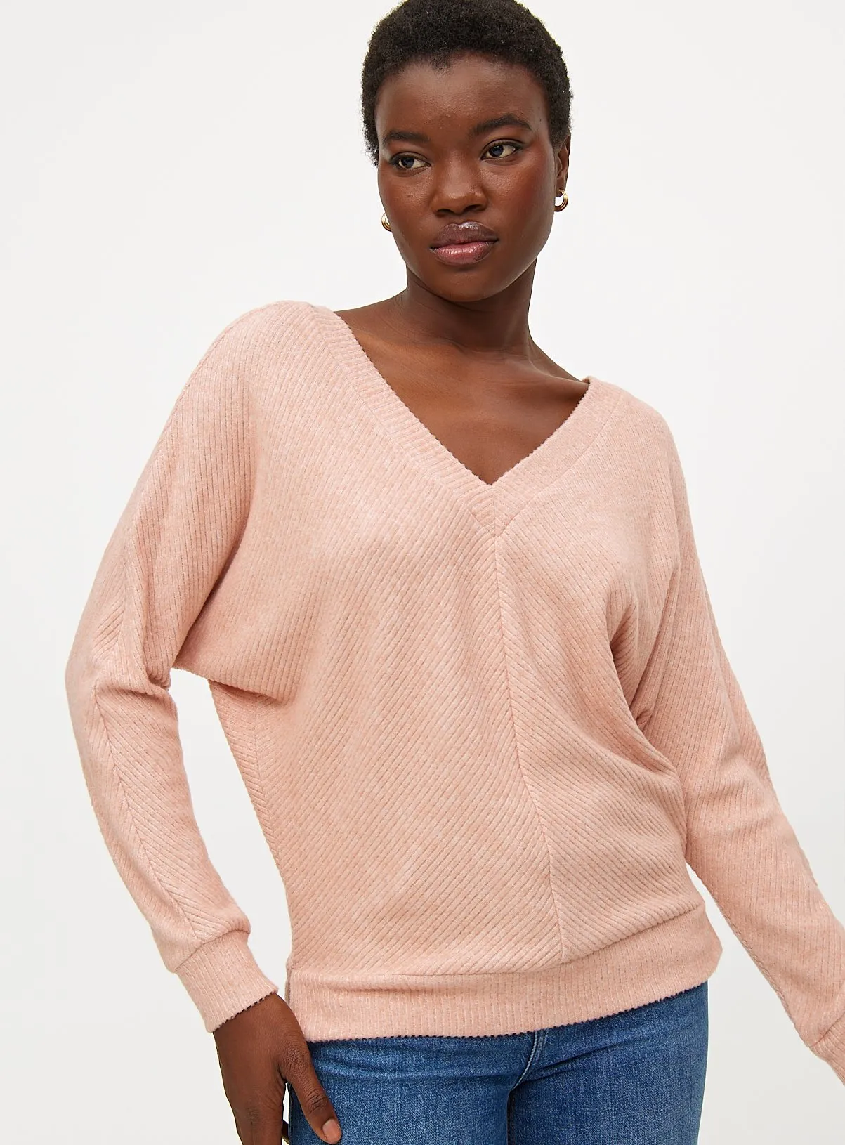 Light Pink Soft Touch V Neck Jumper in XXL