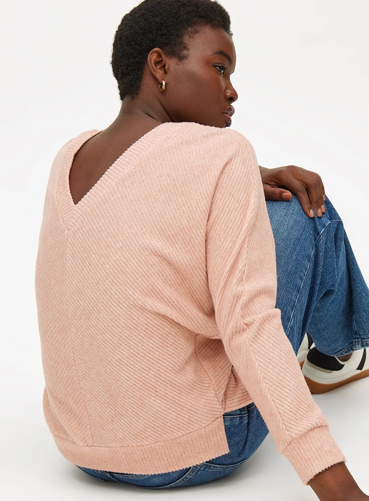 Light Pink Soft Touch V Neck Jumper in XXL