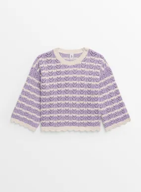 Lilac Chevron Stripe Crocheted Jumper 14 years