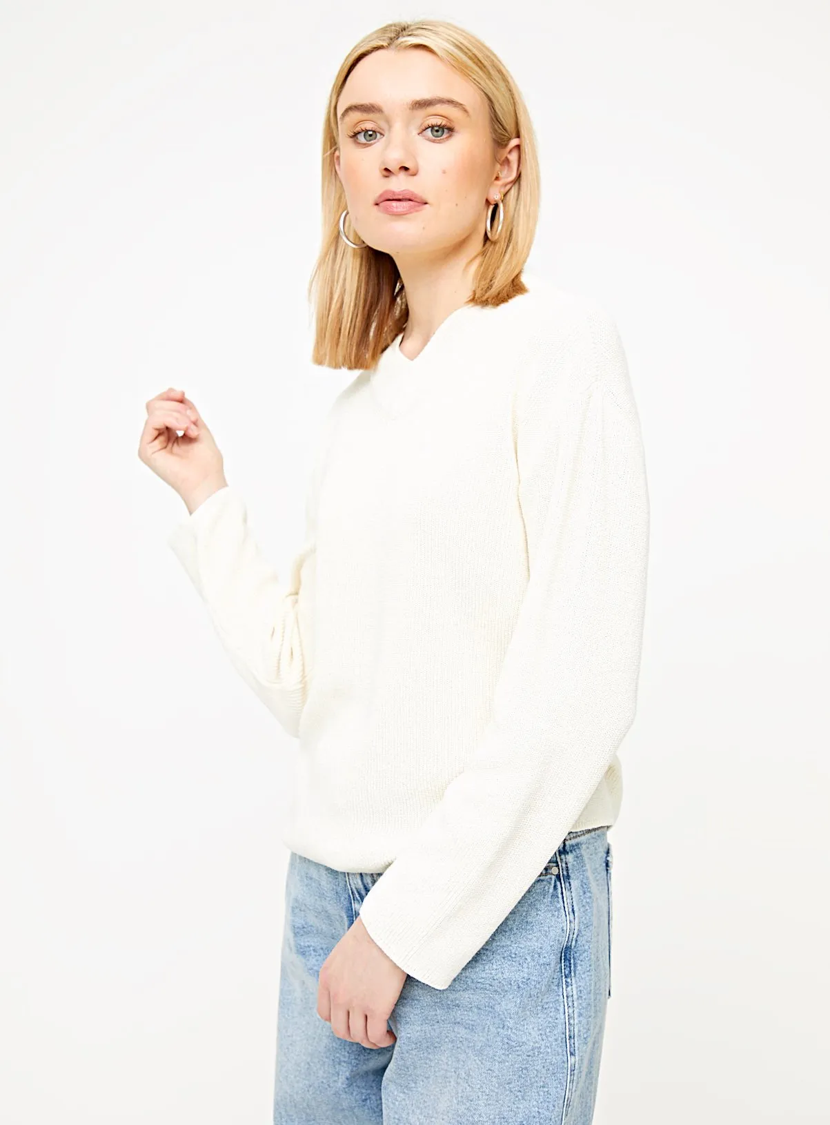 Buy White High V Neck Jumper 22 | Jumpers | Tu