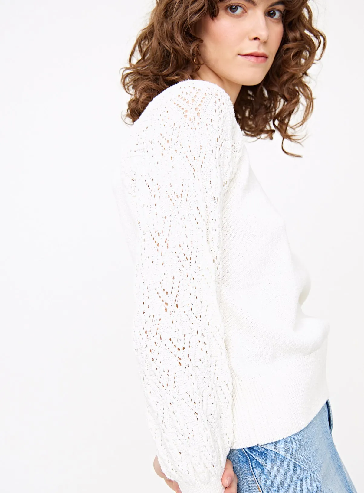 Buy White Lace Sleeve Knitted Jumper 10 | Jumpers | Tu