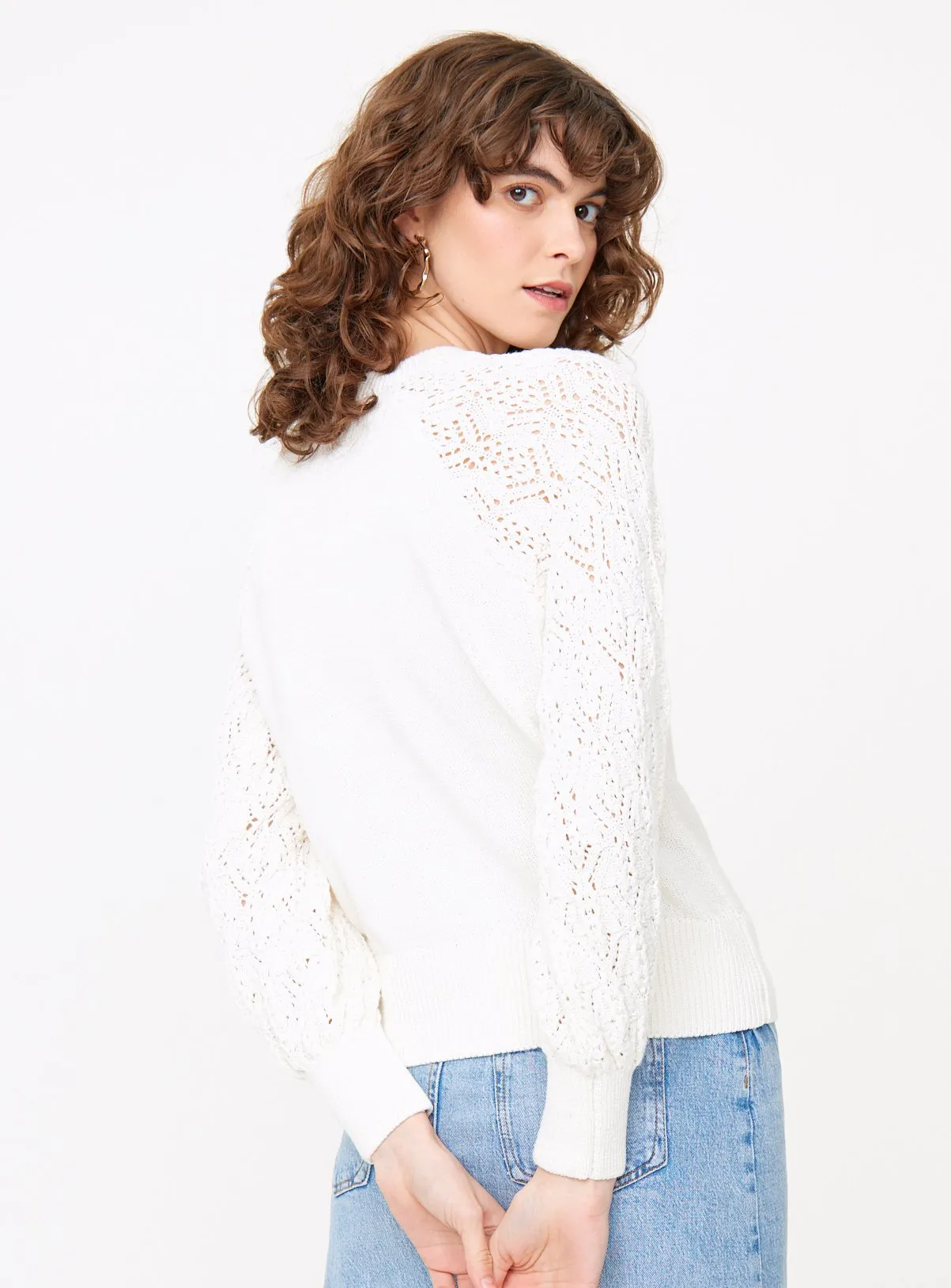 Buy White Lace Sleeve Knitted Jumper 10 | Jumpers | Tu