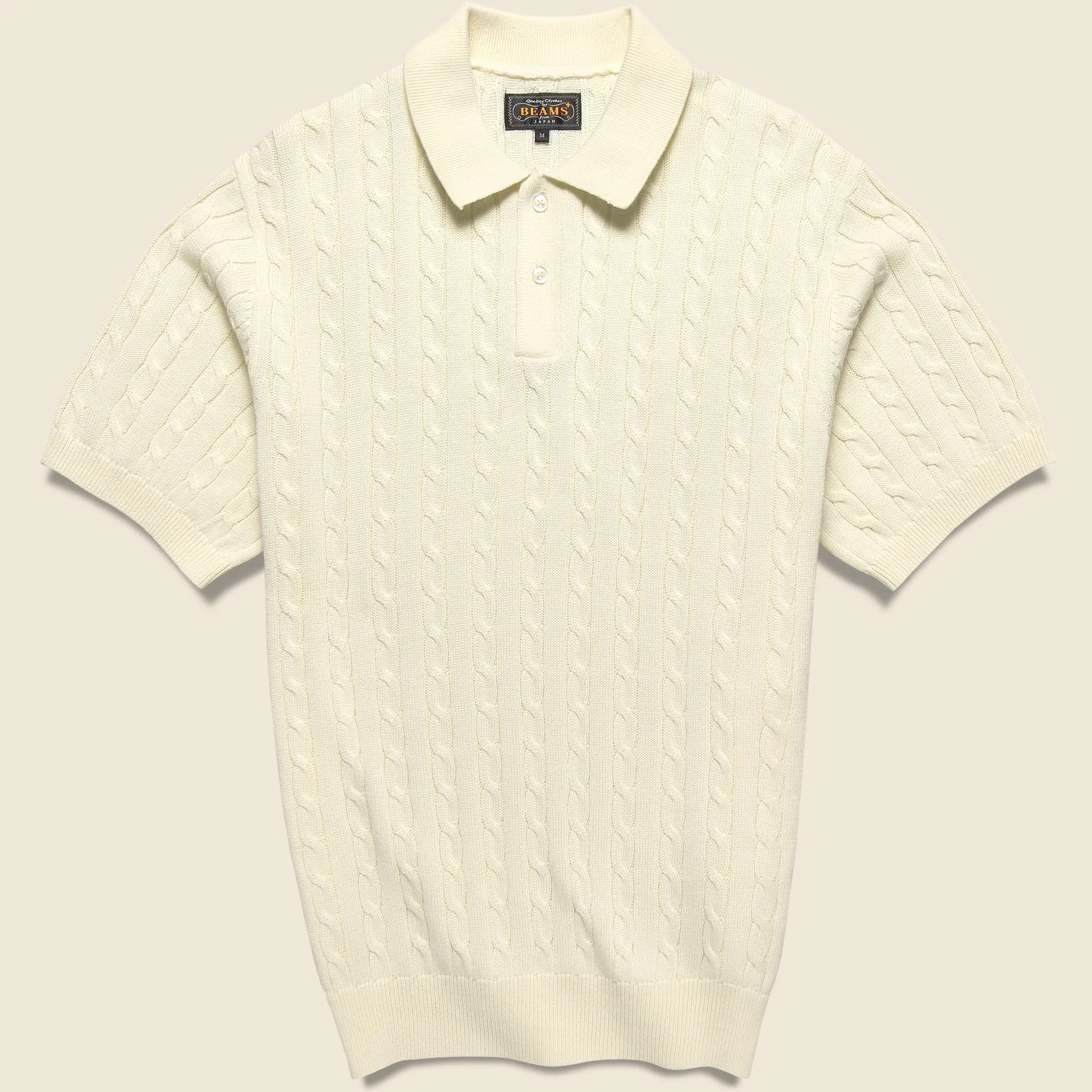 Cable Knit Polo - White