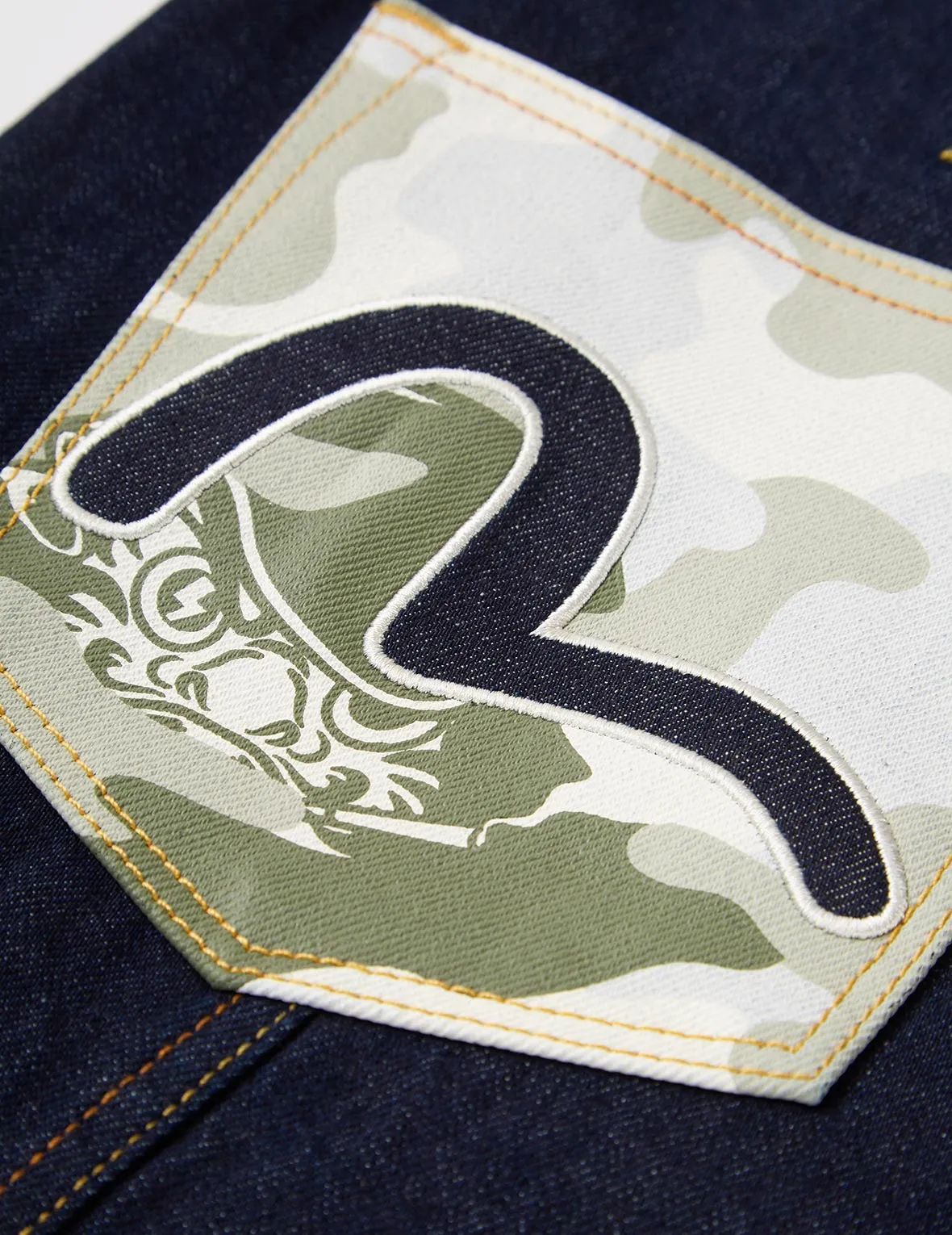 Camouflage Pocket Drop-crotch Denim Jeans