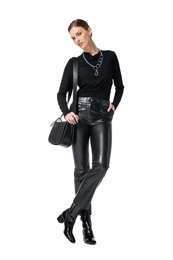 Caroline Biss BLACK FAUX LEATHER SLIM TROUSERS