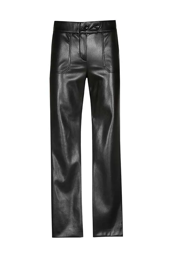 Caroline Biss BLACK FAUX LEATHER SLIM TROUSERS