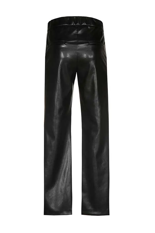 Caroline Biss BLACK FAUX LEATHER SLIM TROUSERS