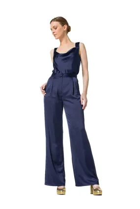 Caroline Biss DARK INDIGO SHINY WIDE TROUSERS