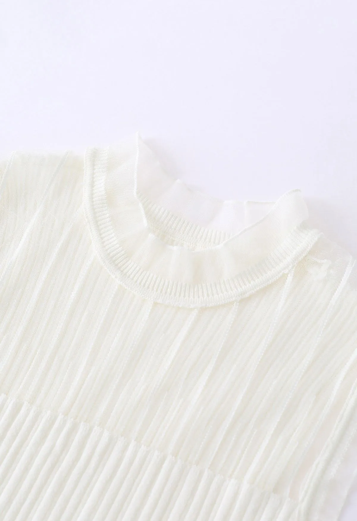 Knit Top with Ruffled Mock Neck and Mesh Detail