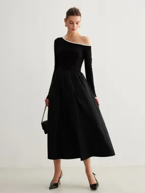 Cold-Shoulder Pockets Panel Dress Without Belt