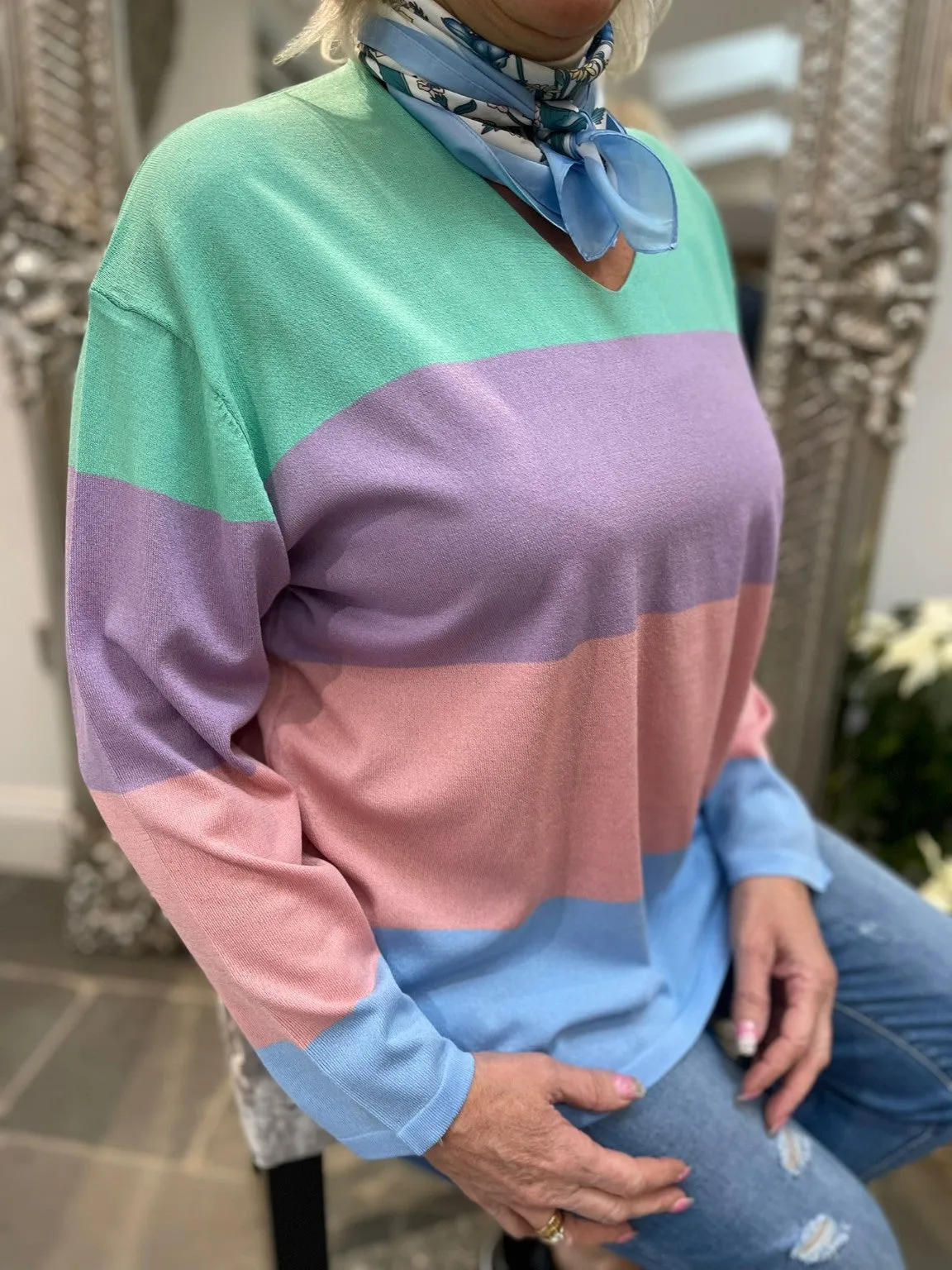 Color Block Fine Knit Top Tyler