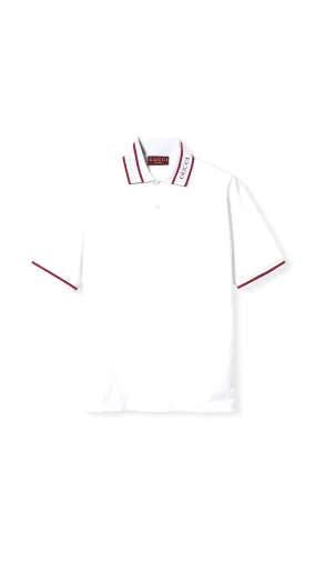 Crisp White Polo Shirt with Web Detail