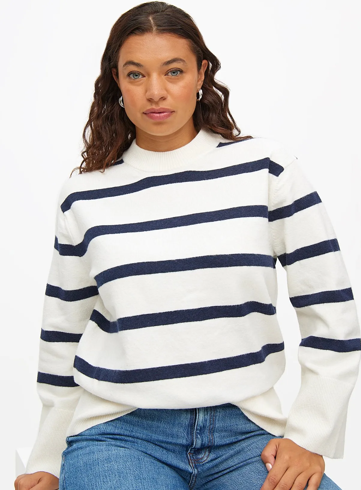 Cream Stripe Relaxed Crew Neck Jumper - Size 18 - Tu Clothing