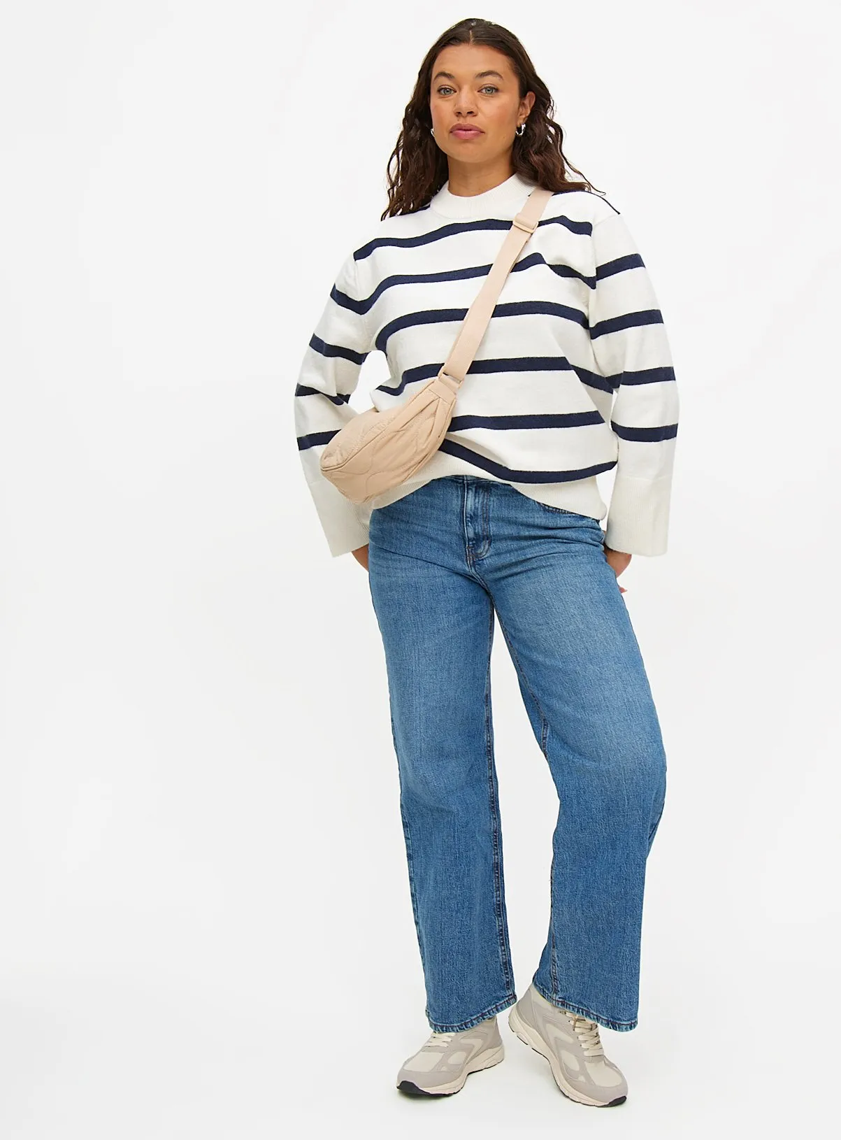 Cream Stripe Relaxed Crew Neck Jumper - Size 18 - Tu Clothing