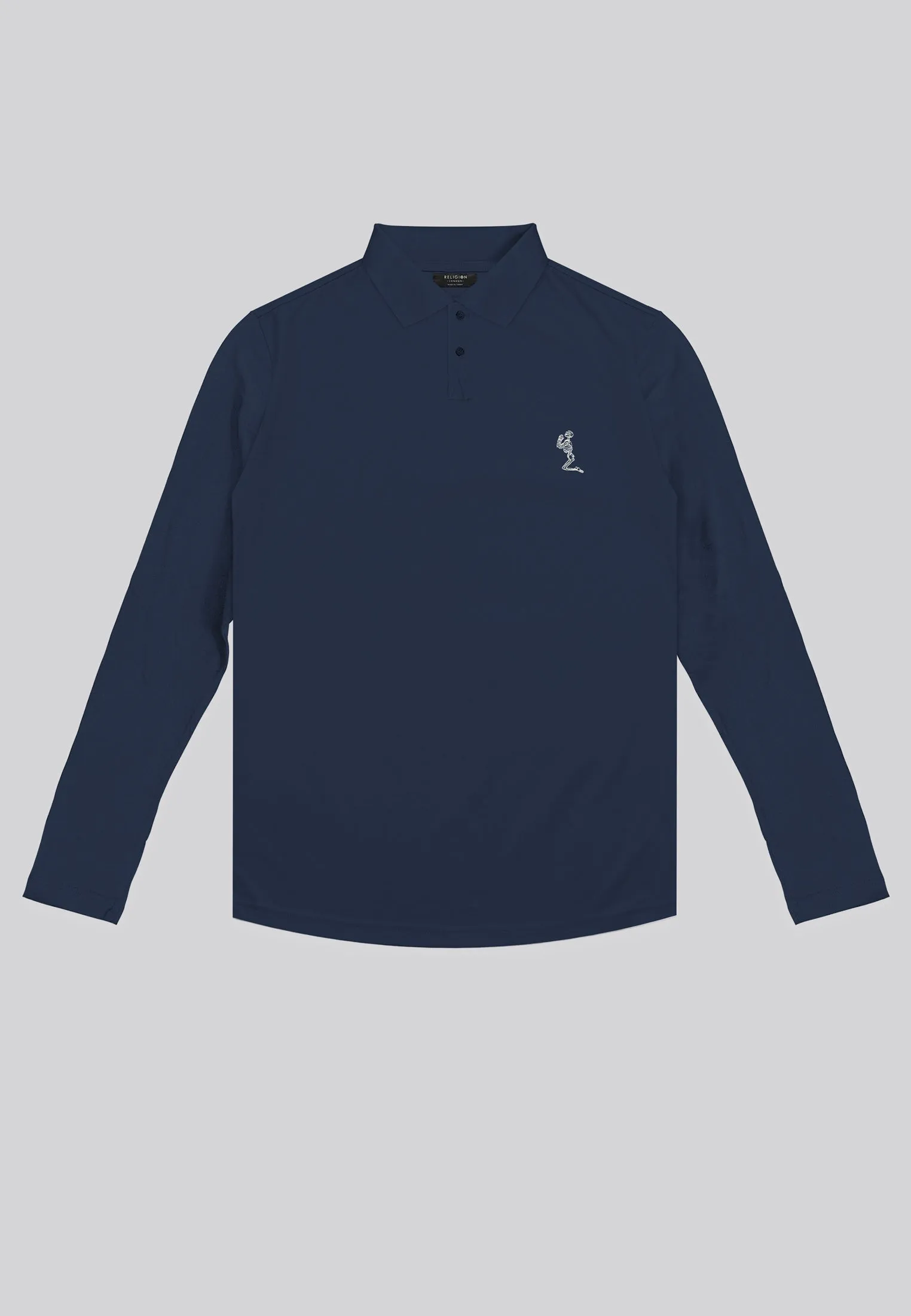 CURVED HEM LS NAVY POLO