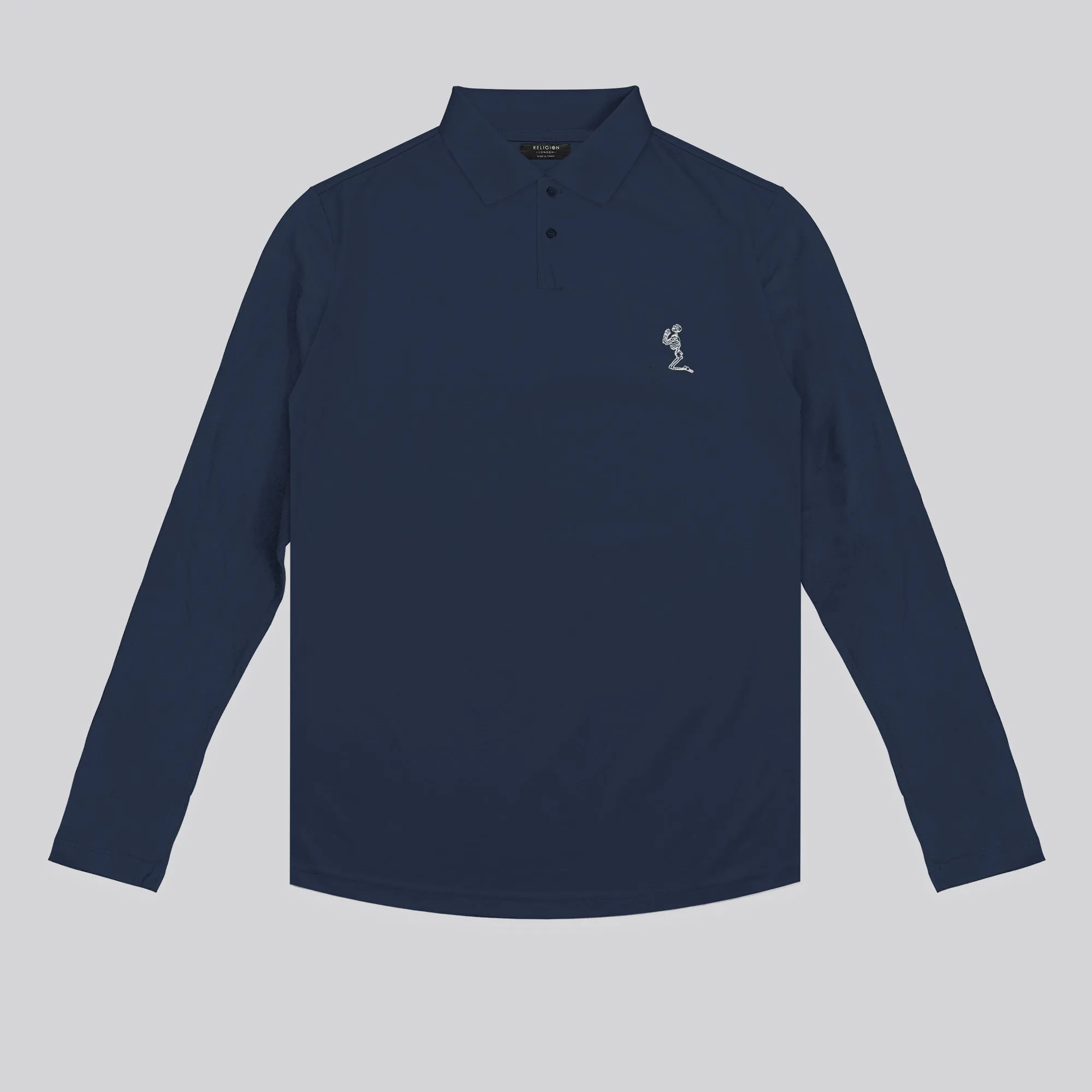 CURVED HEM LS NAVY POLO