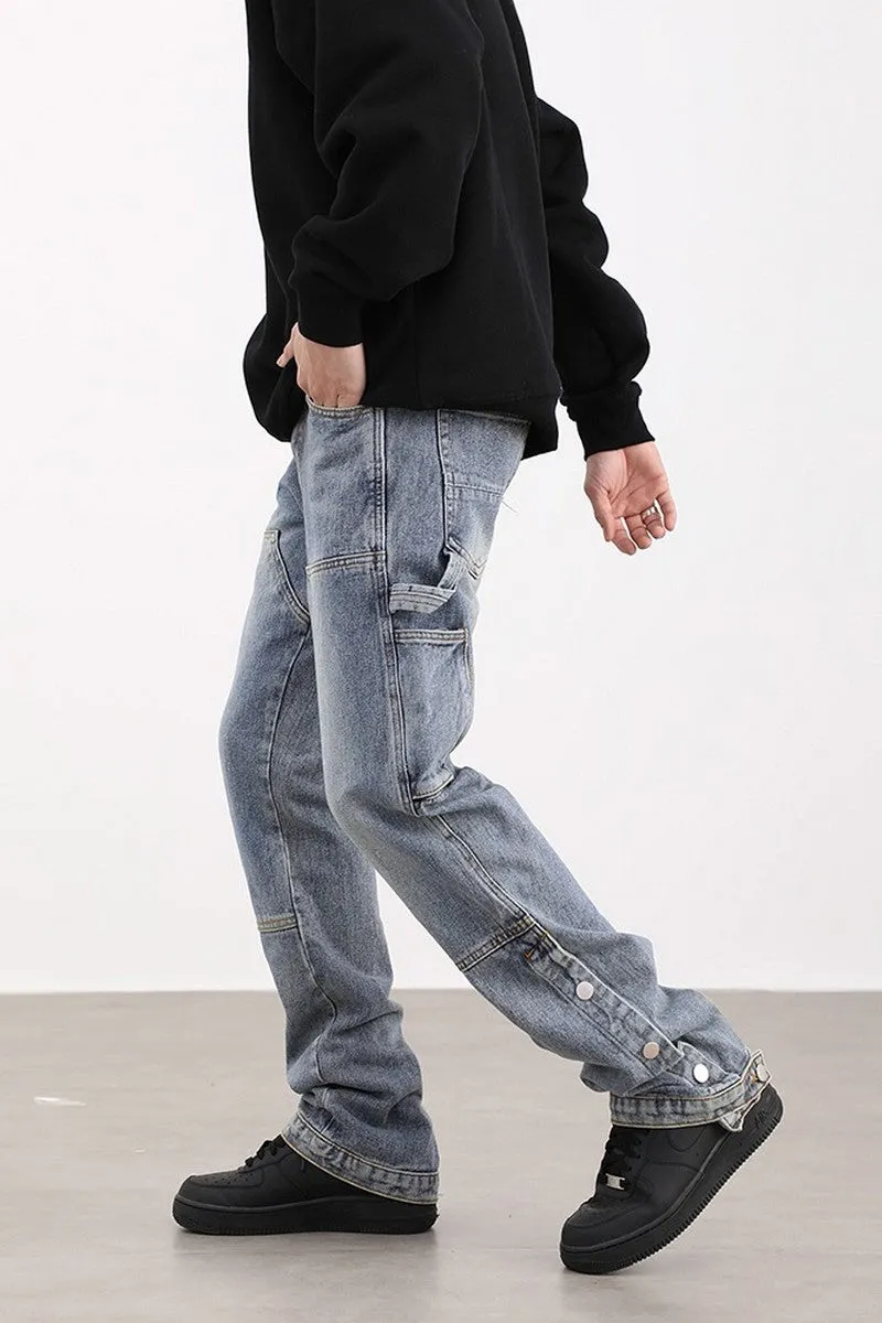 CZ Buttons Loose Straight Jeans