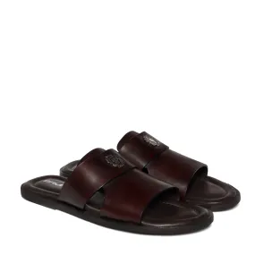 Dark Brown Welt Slippers with Broad Strapped Cut Out Detail