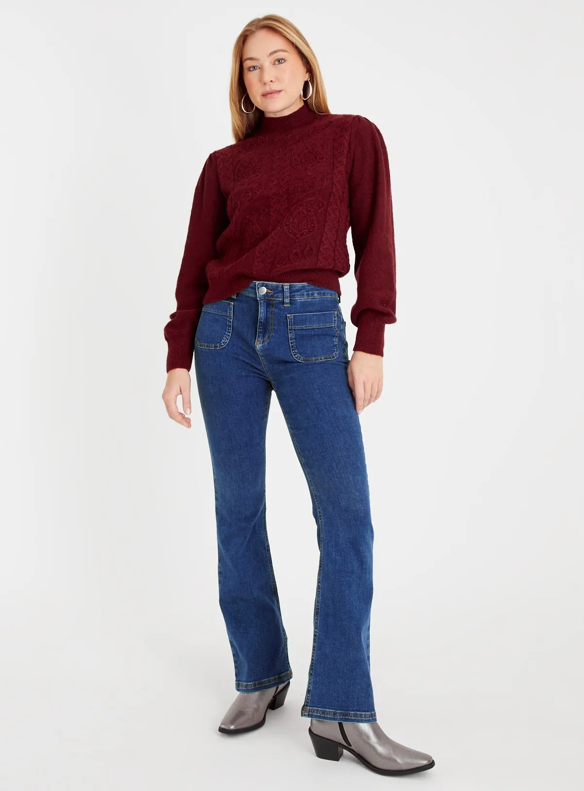 Dark Red Cable Design High Neck Jumper - Buy Online at Tu - Size S