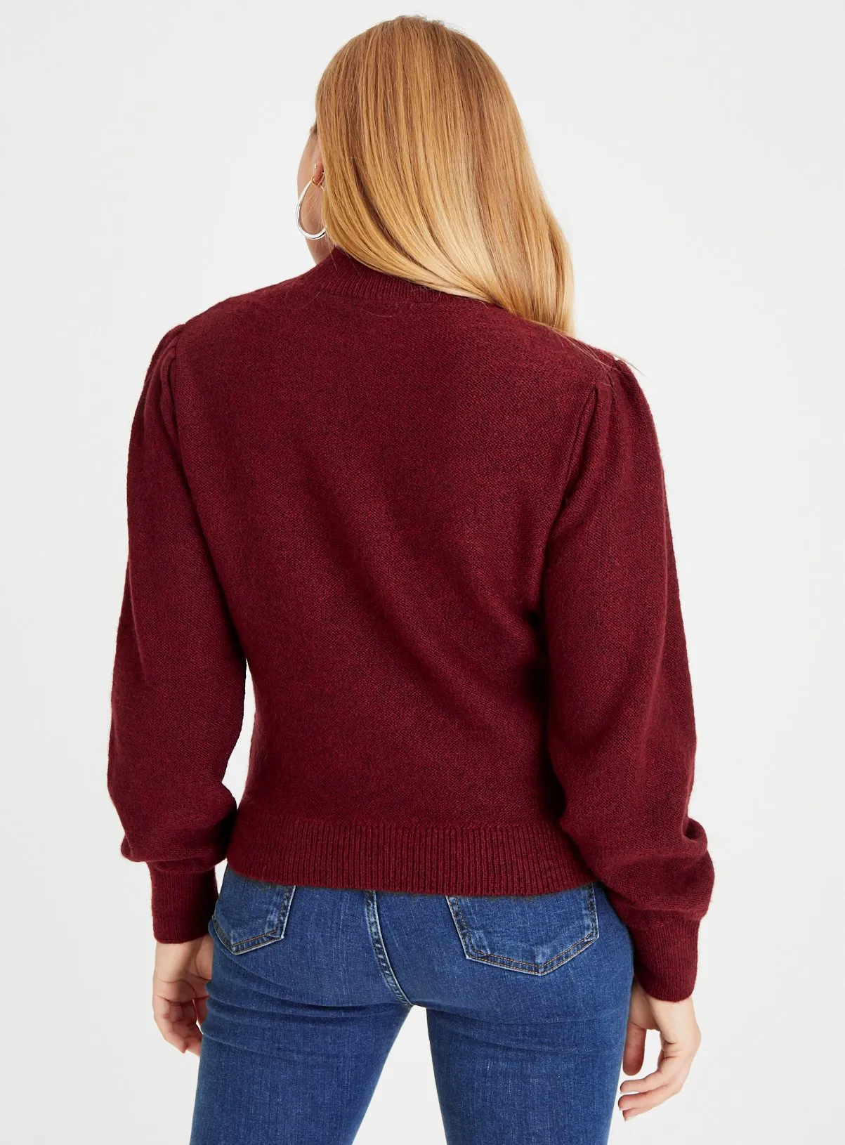 Dark Red Cable Design High Neck Jumper - Buy Online at Tu - Size S