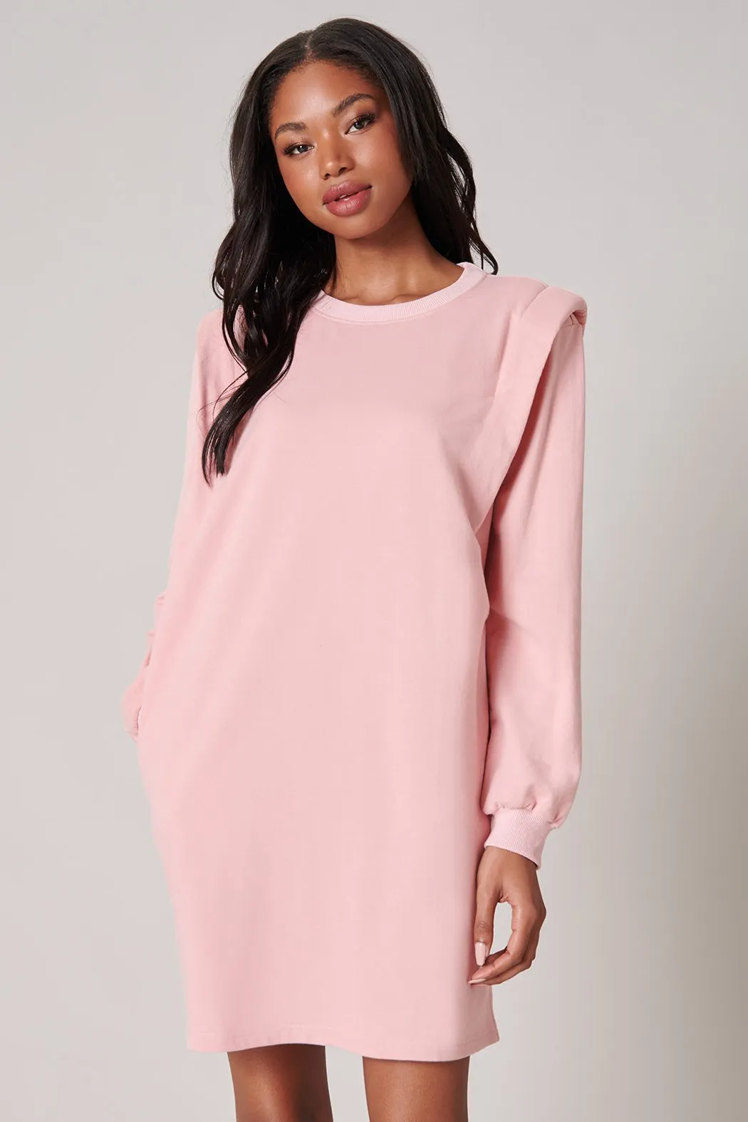 Deanna Padded Shoulder French Terry Knit Dress