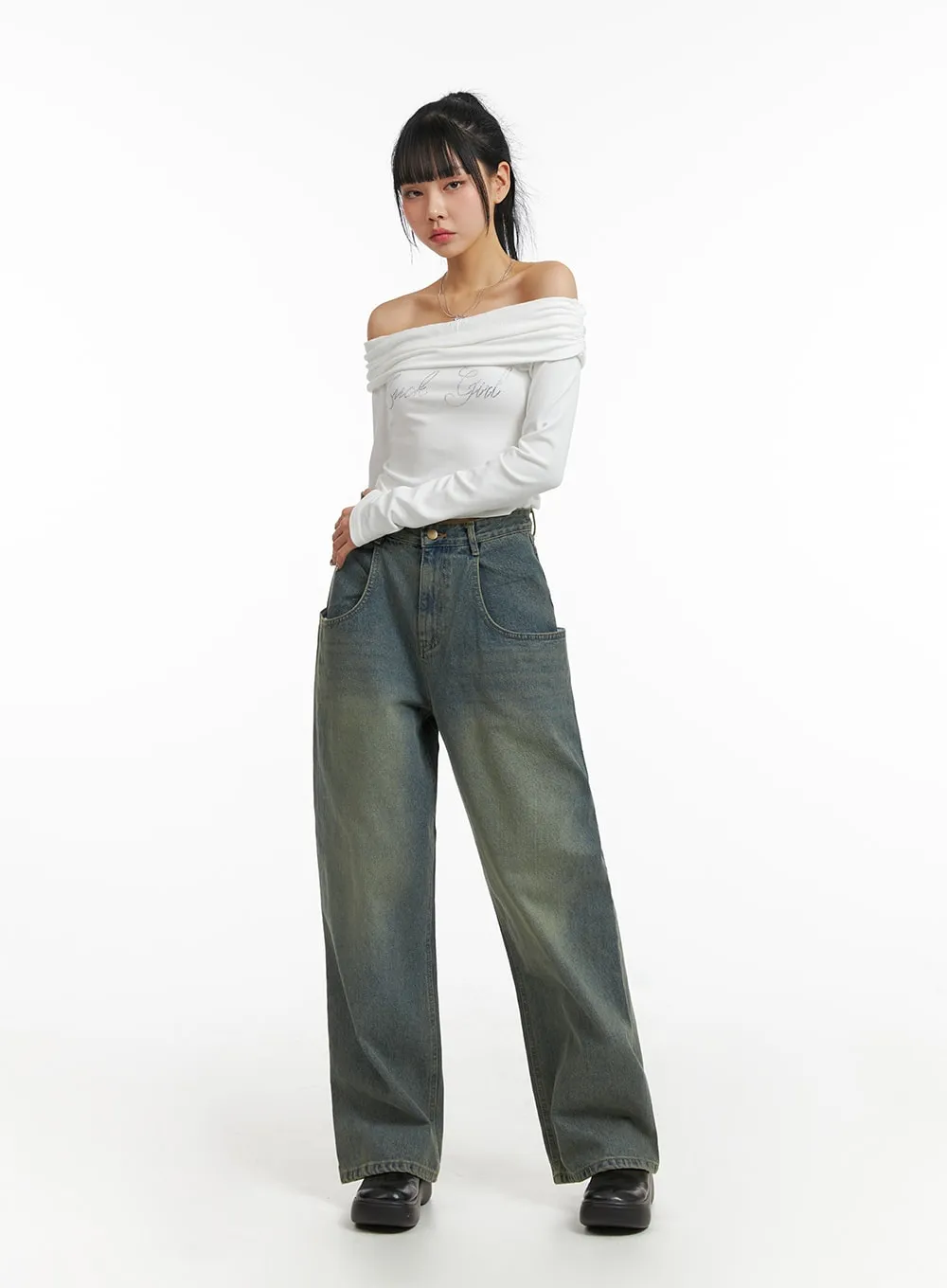 High Rise Wide Leg Denim Jeans CJ411