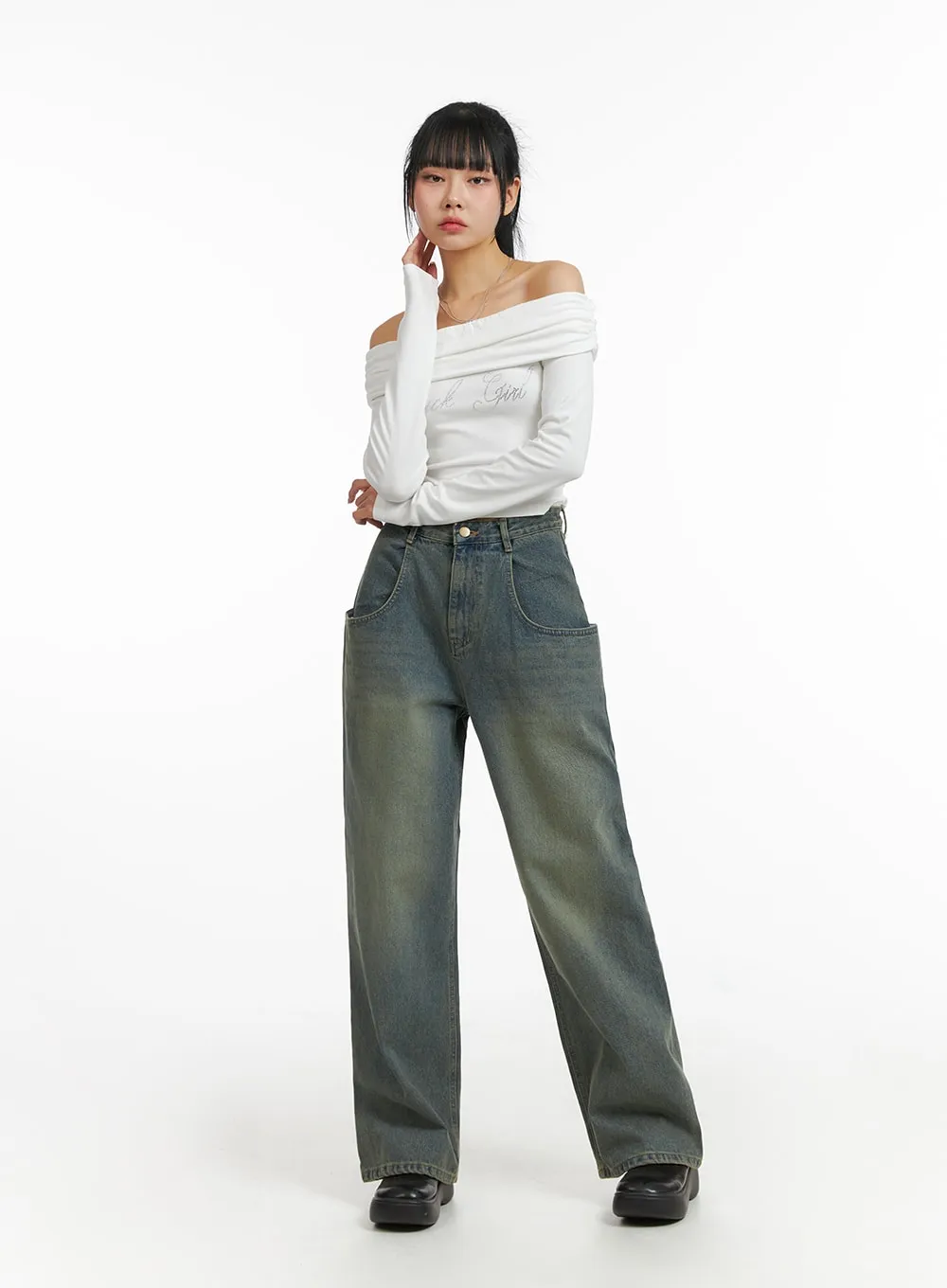 High Rise Wide Leg Denim Jeans CJ411