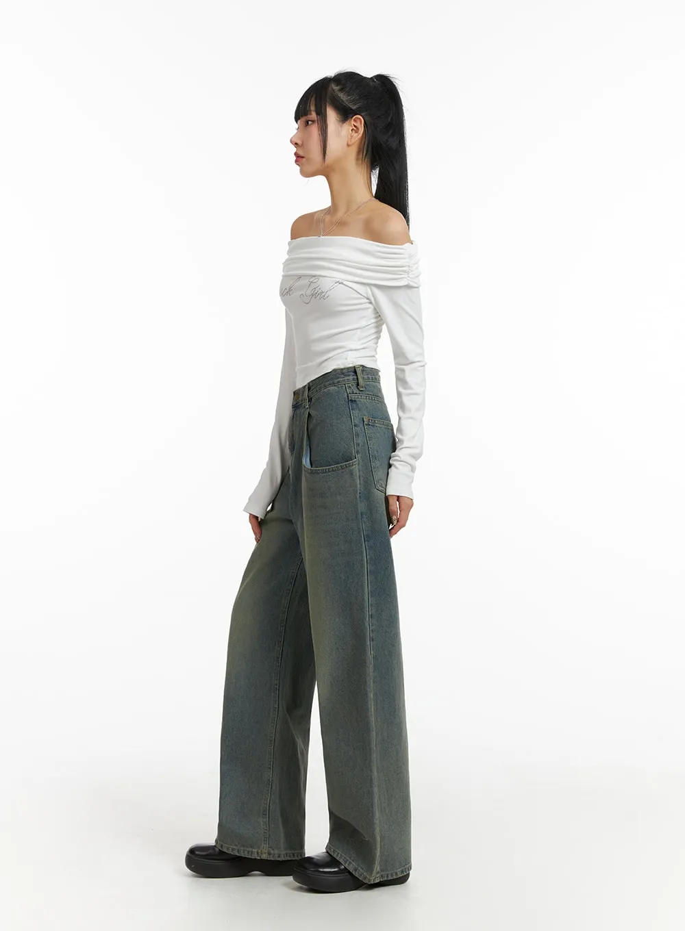 High Rise Wide Leg Denim Jeans CJ411