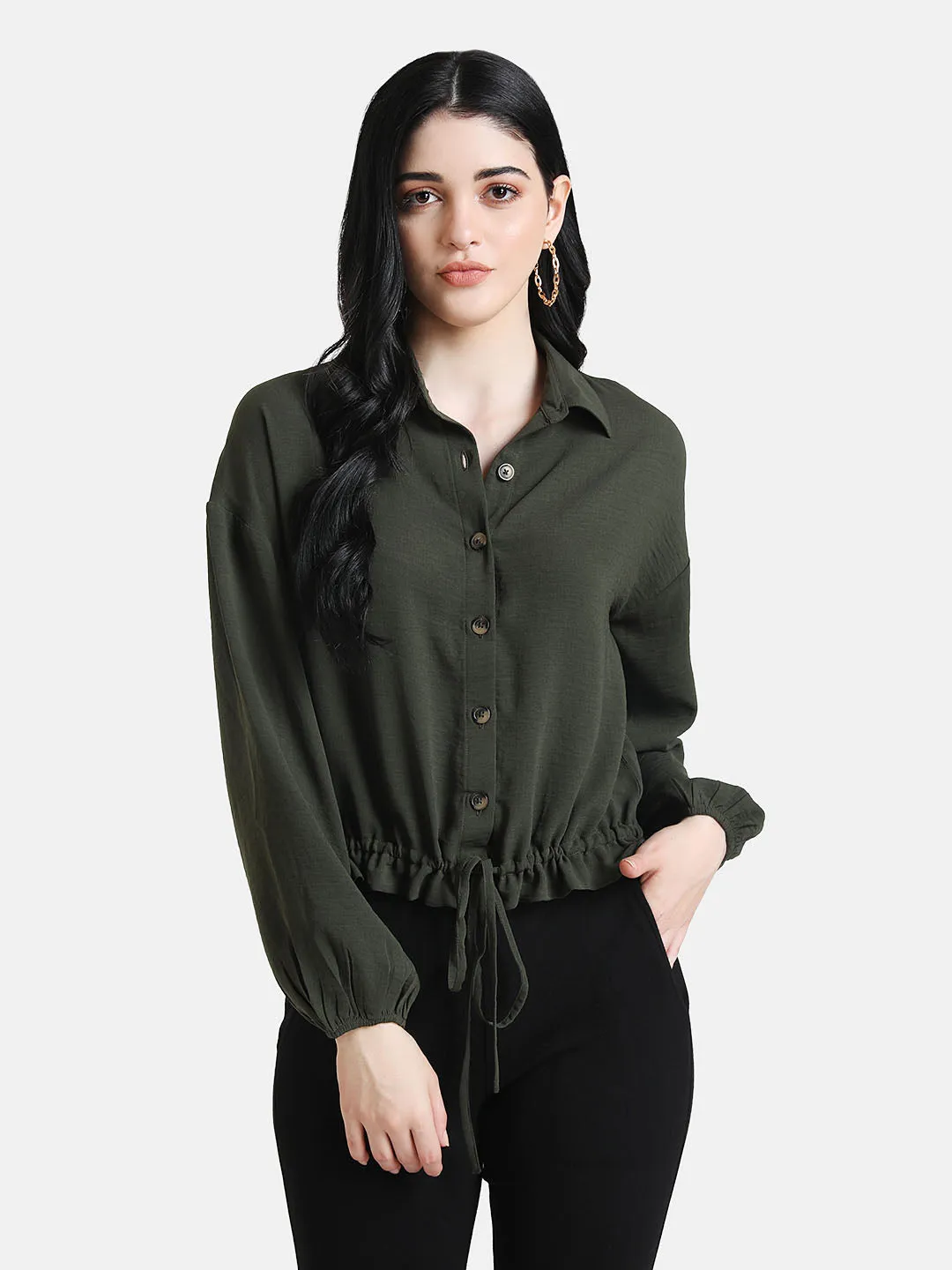 Balloon Sleeve Shirt with Drawstring Detail