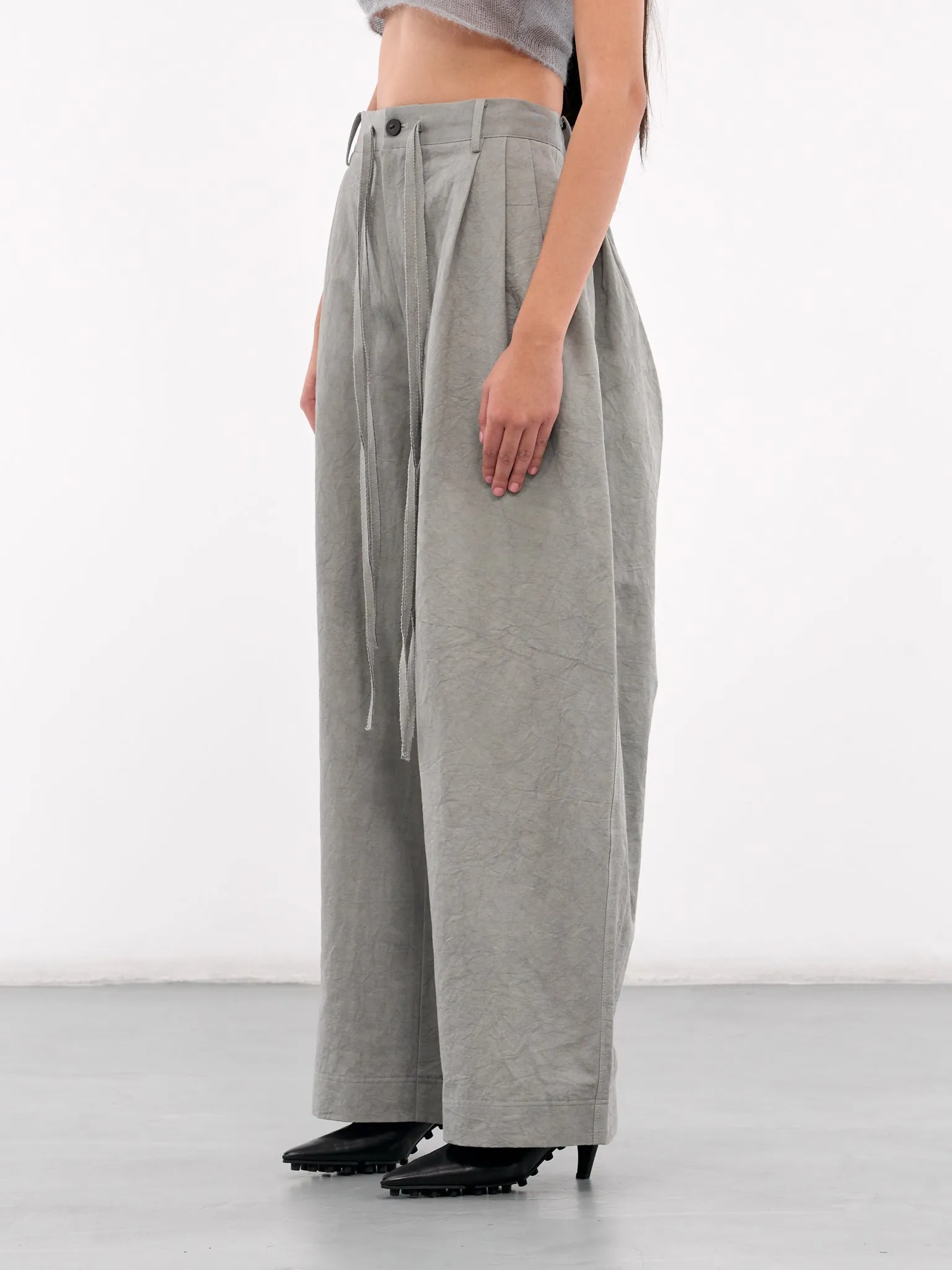 Drawstring Pleated Trousers (09TR03GR-GREY)