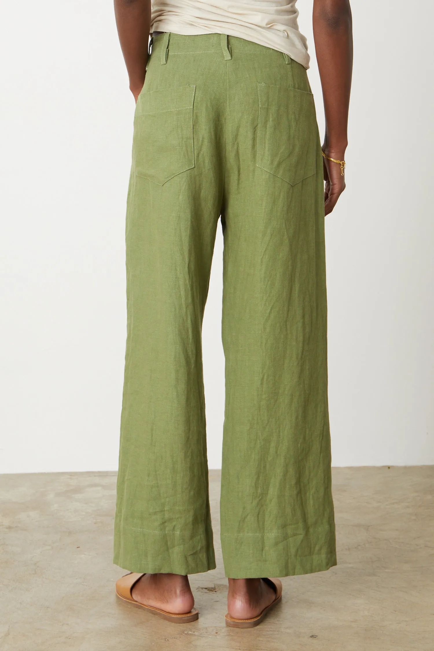 DRU HEAVY LINEN TROUSERS IN BASIL