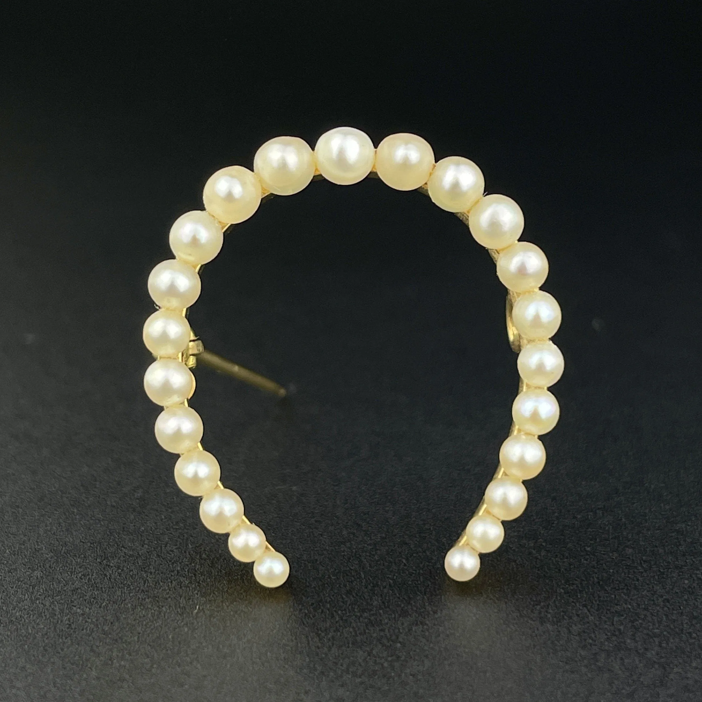 Edwardian 14K Gold Pearl Horseshoe Brooch Antique Charm Lucky