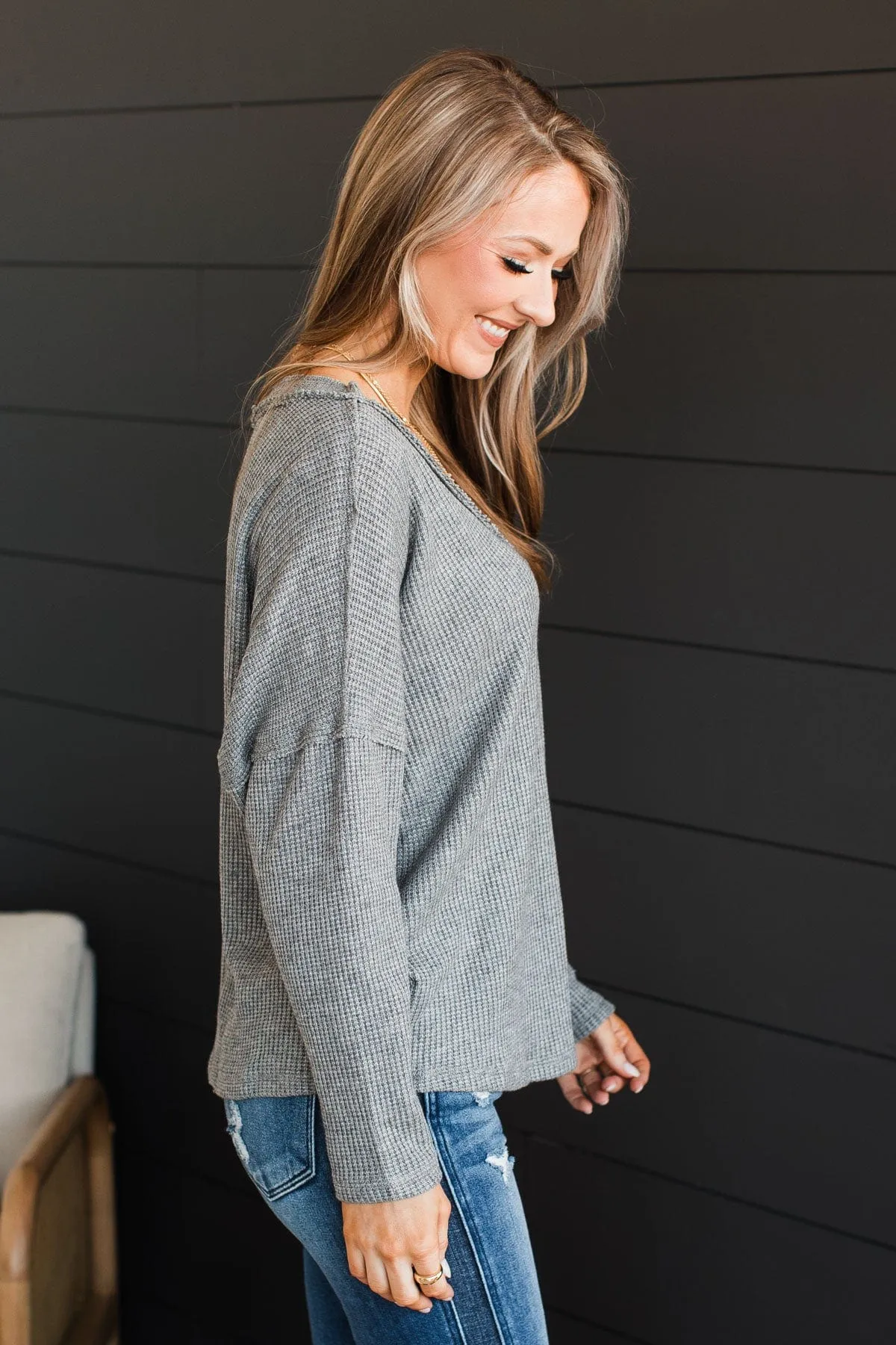 Happy V-Neck Knit Top in Grey