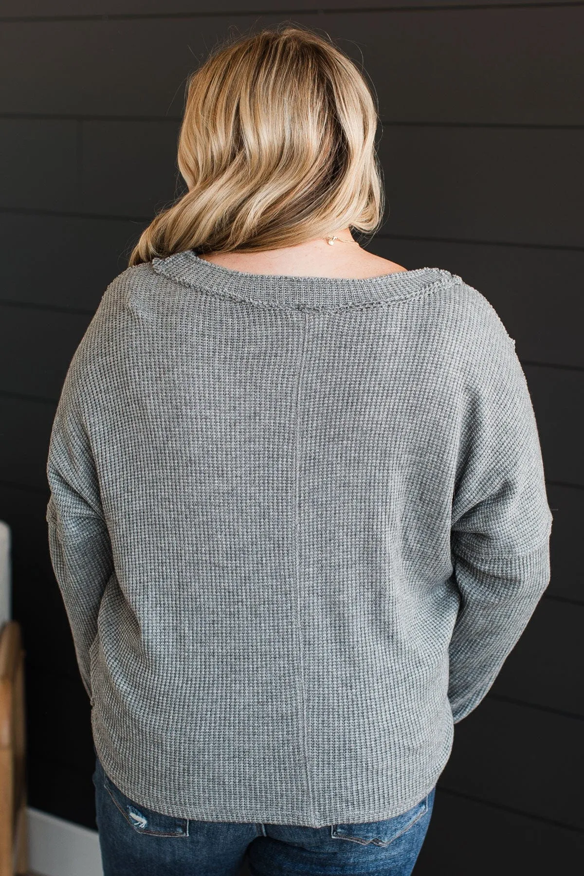 Happy V-Neck Knit Top in Grey