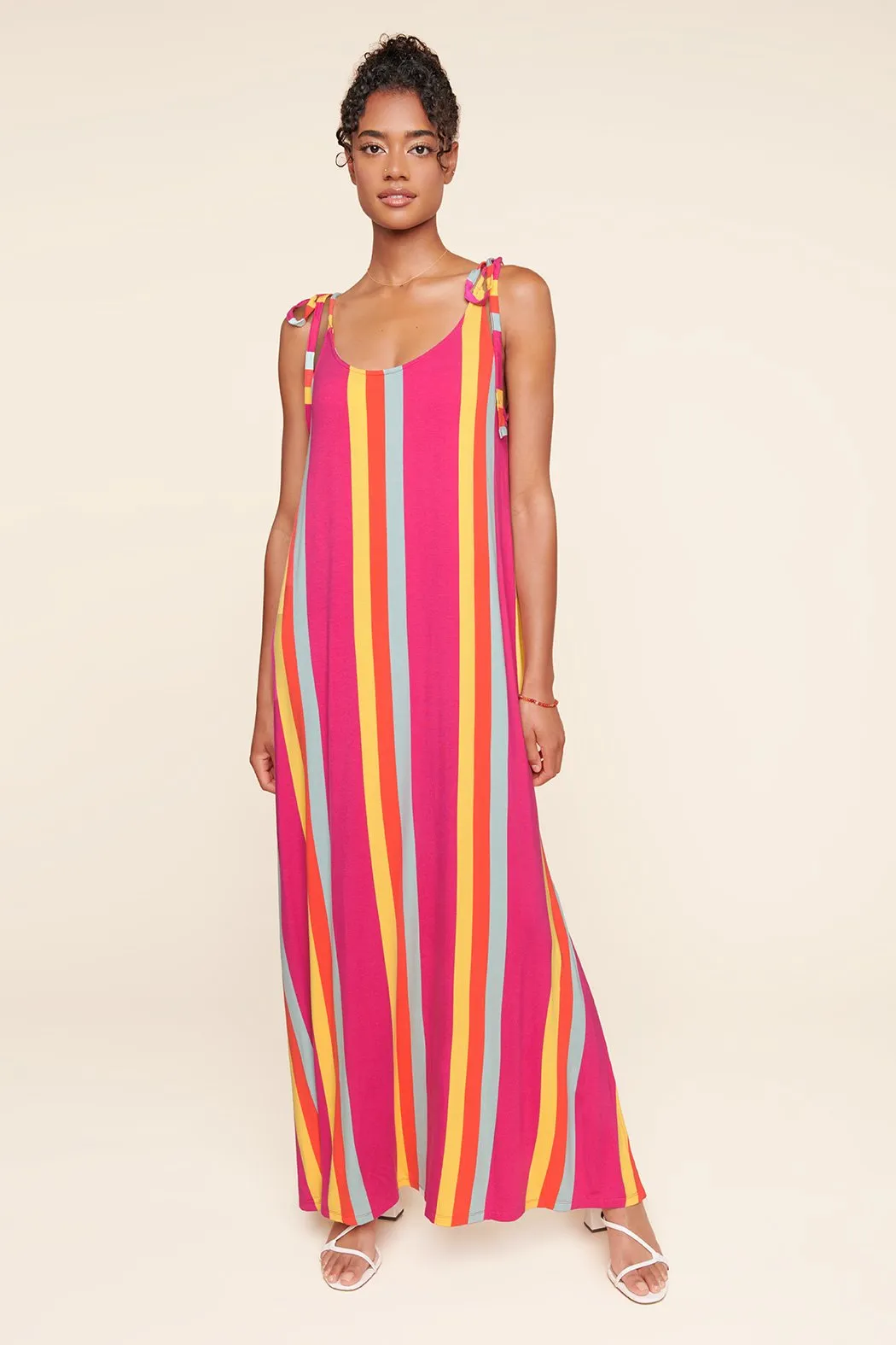 Eliza Striped Verona Tie Strap Jersey Knit Maxi Dress