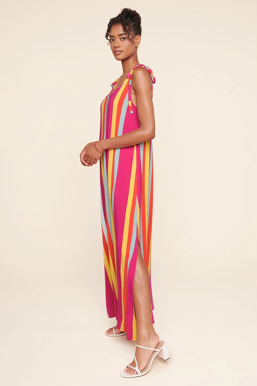 Eliza Striped Verona Tie Strap Jersey Knit Maxi Dress