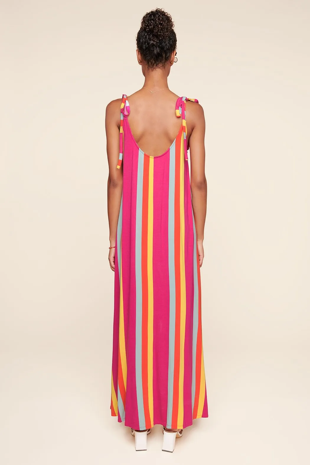 Eliza Striped Verona Tie Strap Jersey Knit Maxi Dress