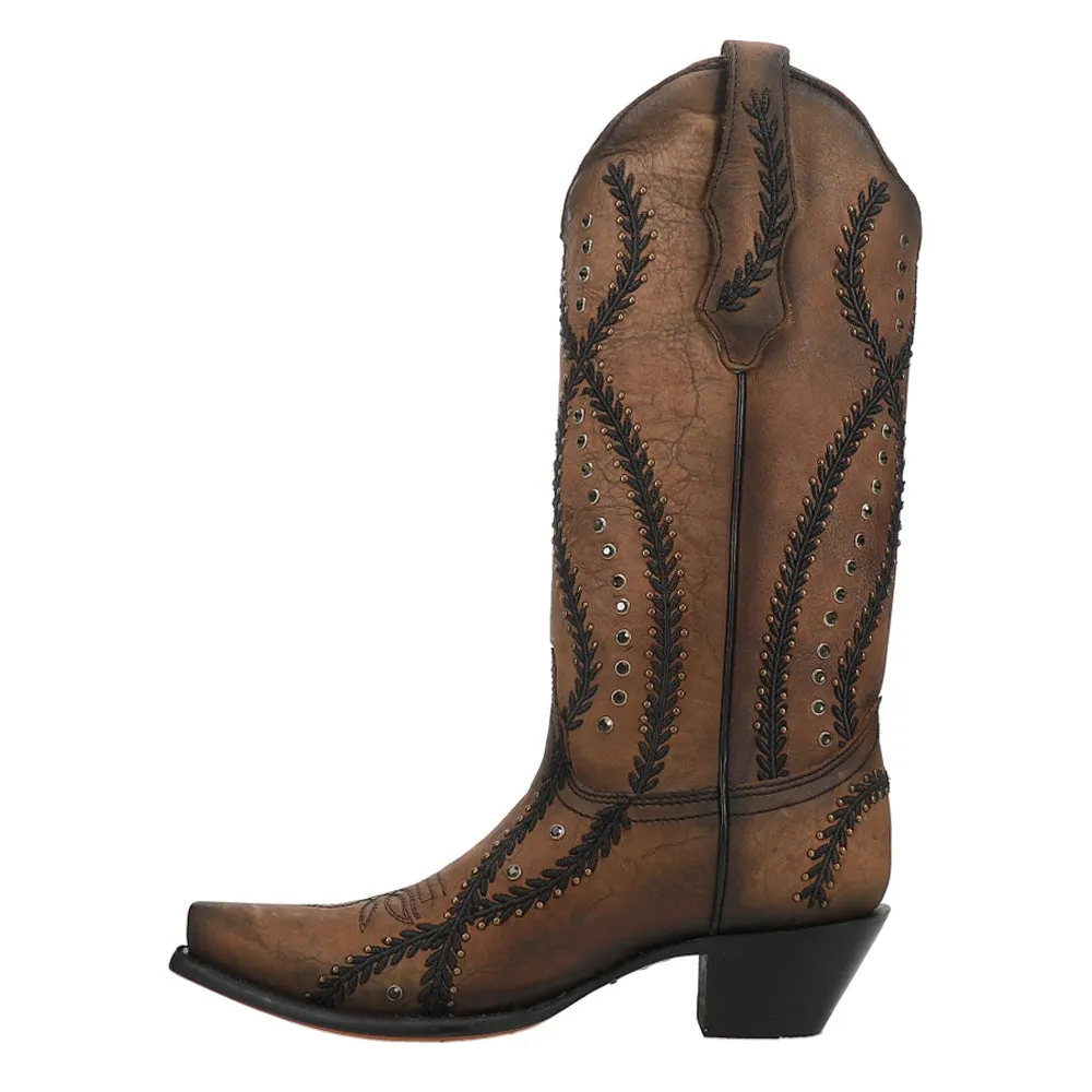 Embroidered Crystal Studded Snip Toe Cowboy Boots