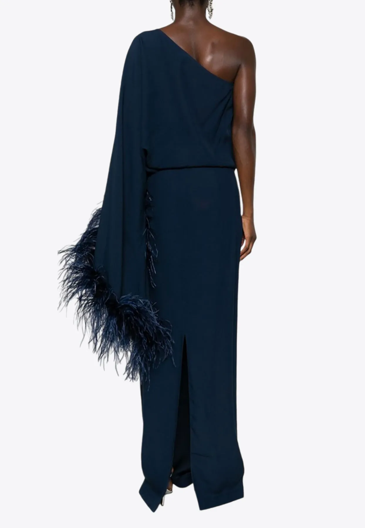 Eternity One-Shoulder Feather-Trimmed Maxi Dress